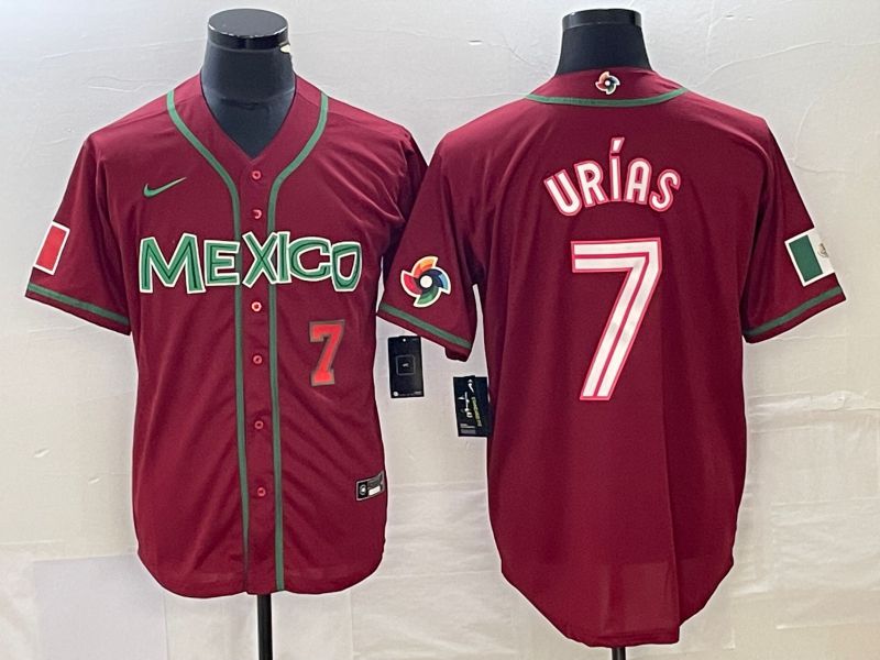 Men 2023 World Cub Mexico 7 Urias Red Nike MLB Jersey3
